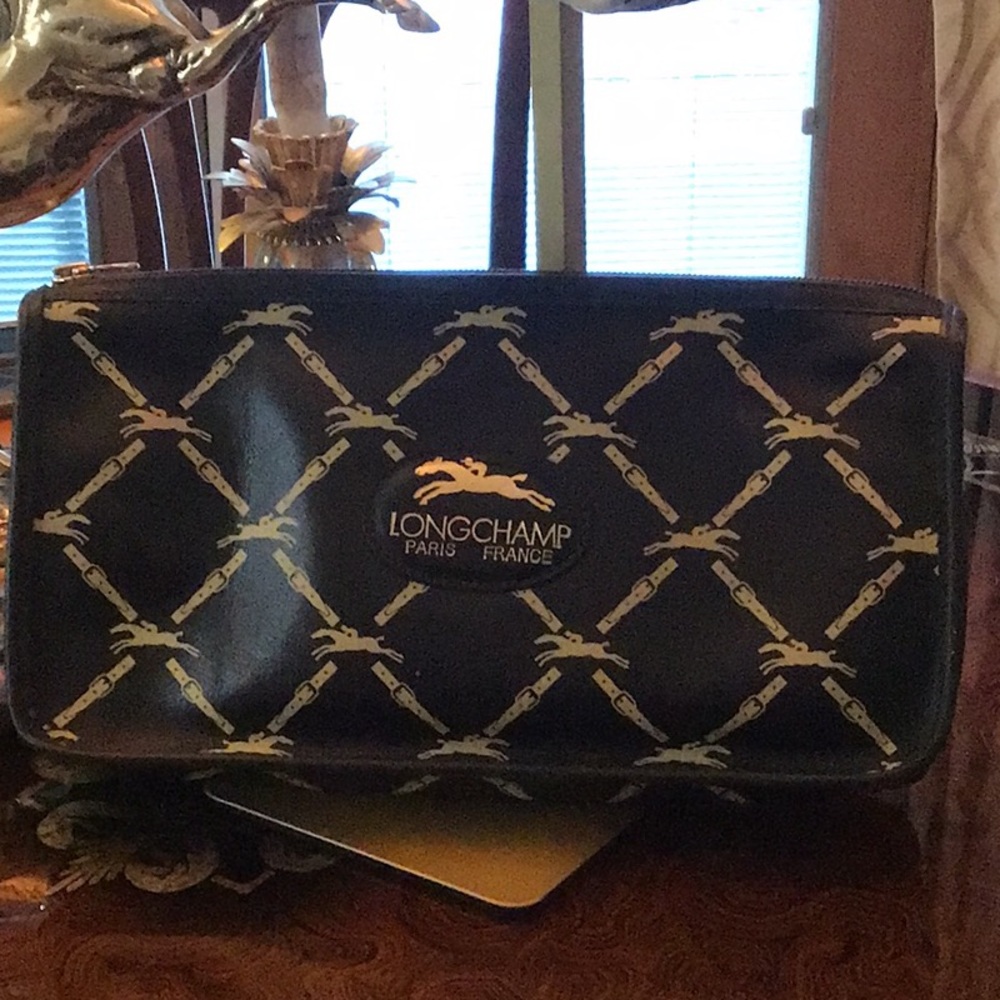 Longchamp Black and Gold Clutch